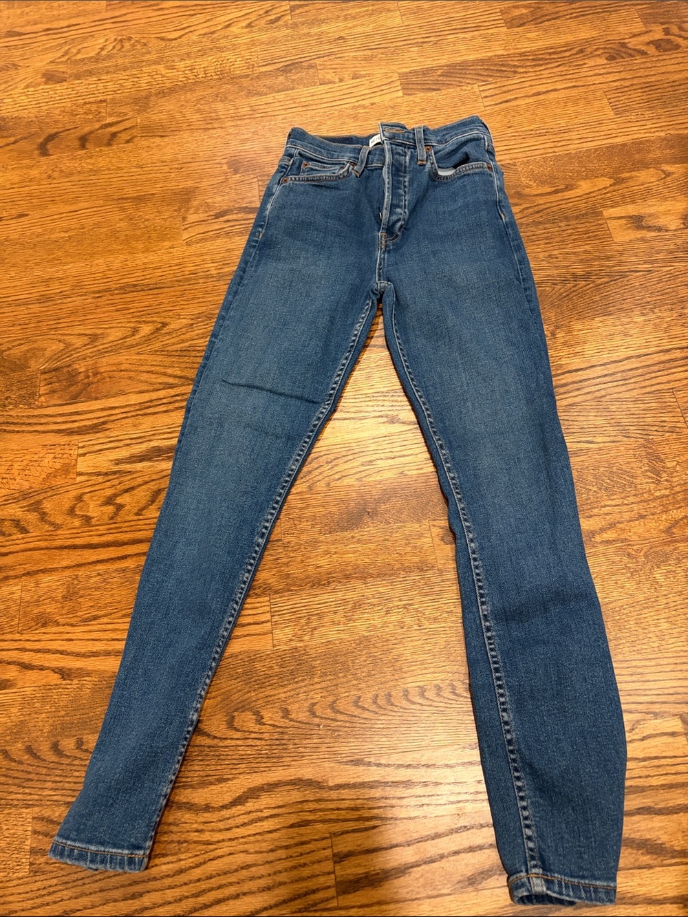 Re/Done Skinny Straight Jeans in Medium Blue Wash